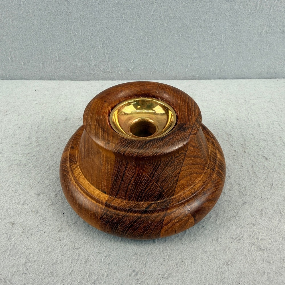 Dansk Teak Wood Brass Candle Holder‎ MCM Jens Quistgaard IHQ Malaysia 1970s